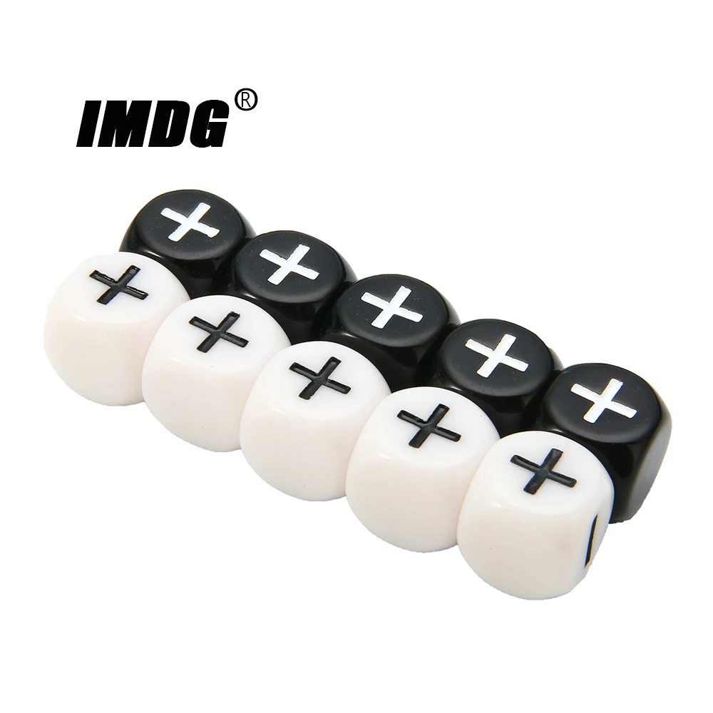 5pcs/Pack Plus Minus Signs Dice 16mm Black White Resin Mathematics Calculation + - Dice #16 Round Corner Teaching Dice