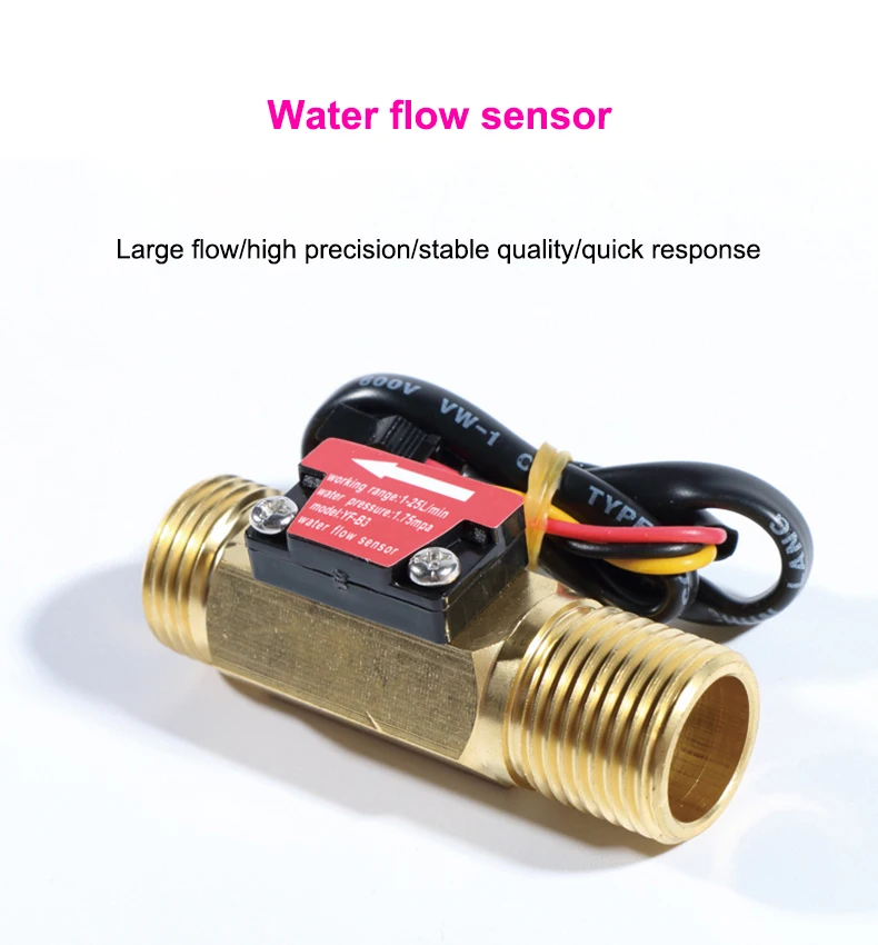 1/2" Wasserdurchflusssensor Messing Außengewinde DN15 Hall-Sensor Turbinen-Durchflussmesser DC5~18V Verwendet für Warmwasserbereiter Wasserspender – Detail 1