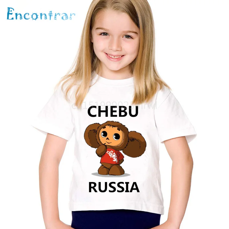 Russian Cartoon Print Cheburashka Children Funny T-shirts Kids Chebu Russia Summer Tops Baby Clothes For Boys/Girls,oHKP5167