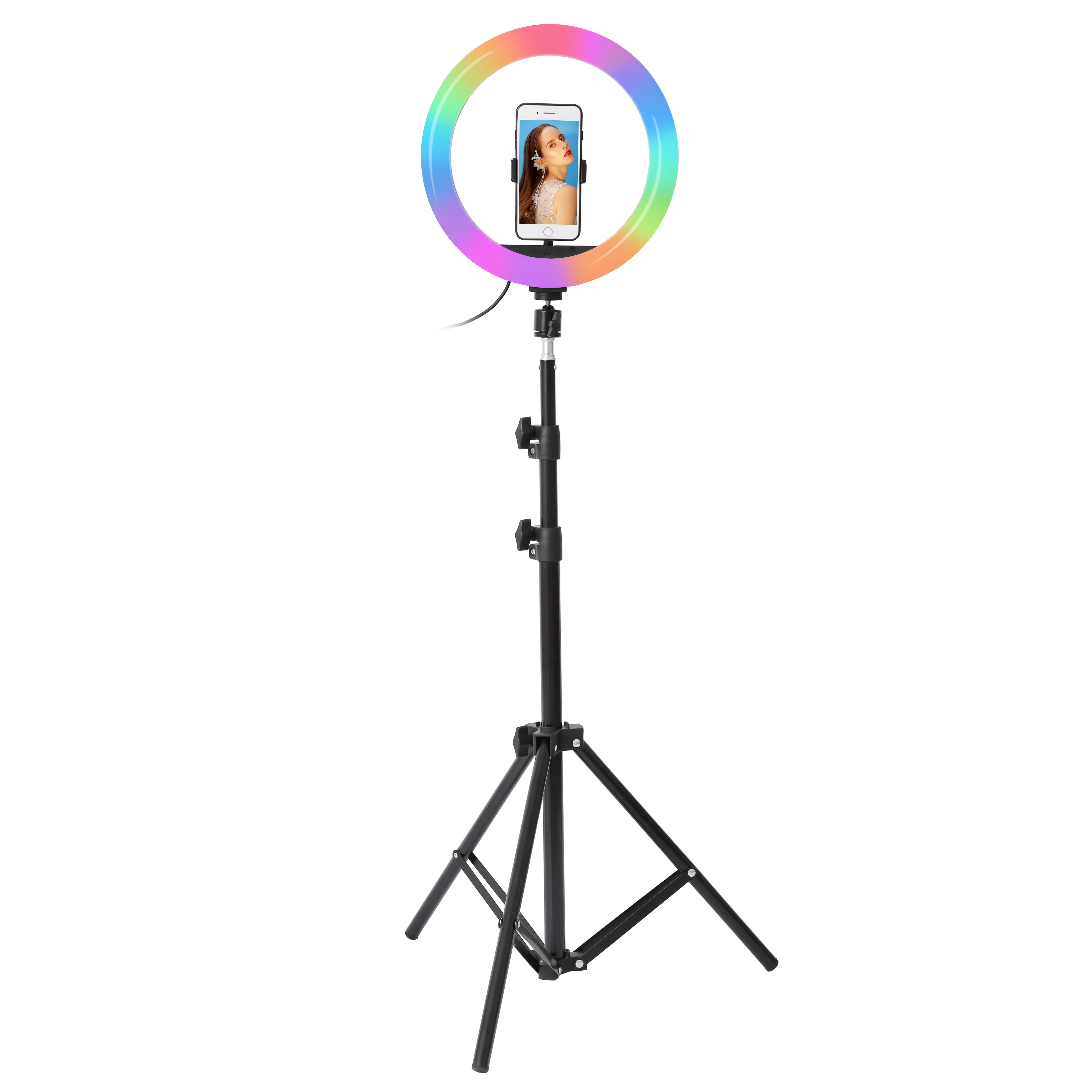 Lampu LED Cincin Selfie RGB 26Cm 33Cm dengan Tripod Berdiri Lampu Cincin Studio Fotografi untuk Ponsel TikTok Youtube Makeup Video Vlog