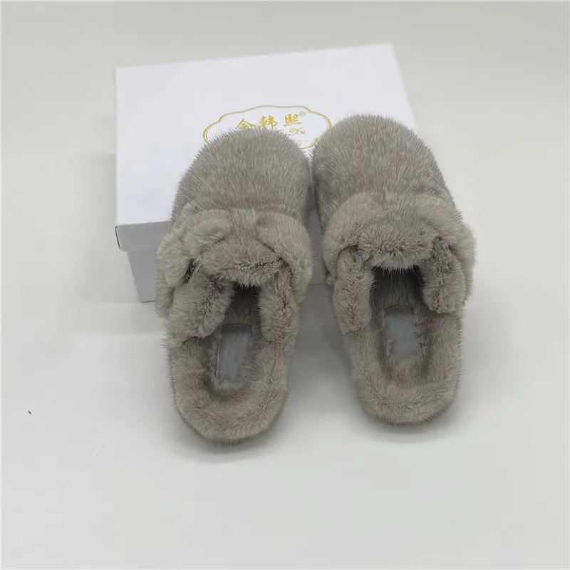 Female Luxury Real Mink Fur Slippers, Women\'s Clogs,Slip-on Casual winter Shoes,Mules Shoes Women Luxury Designer Mink Sllippers