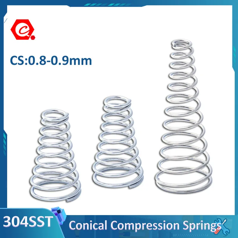 1-10Pcs Conical Cone Compression Springs Tower Spring 304 Stainless Steel Taper Pressure Spring Wire Diameter 0.8mm 0.9mm