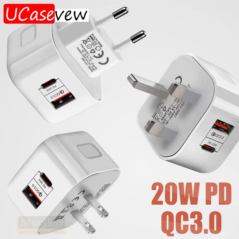 PD 20W USB Type C Charger EU US UK Adapter Fast Phone Charge For iPhone 12 Pro Max 11 X Xs Xr 6 7 8 iPad Huawei Xiaomi  Samsung