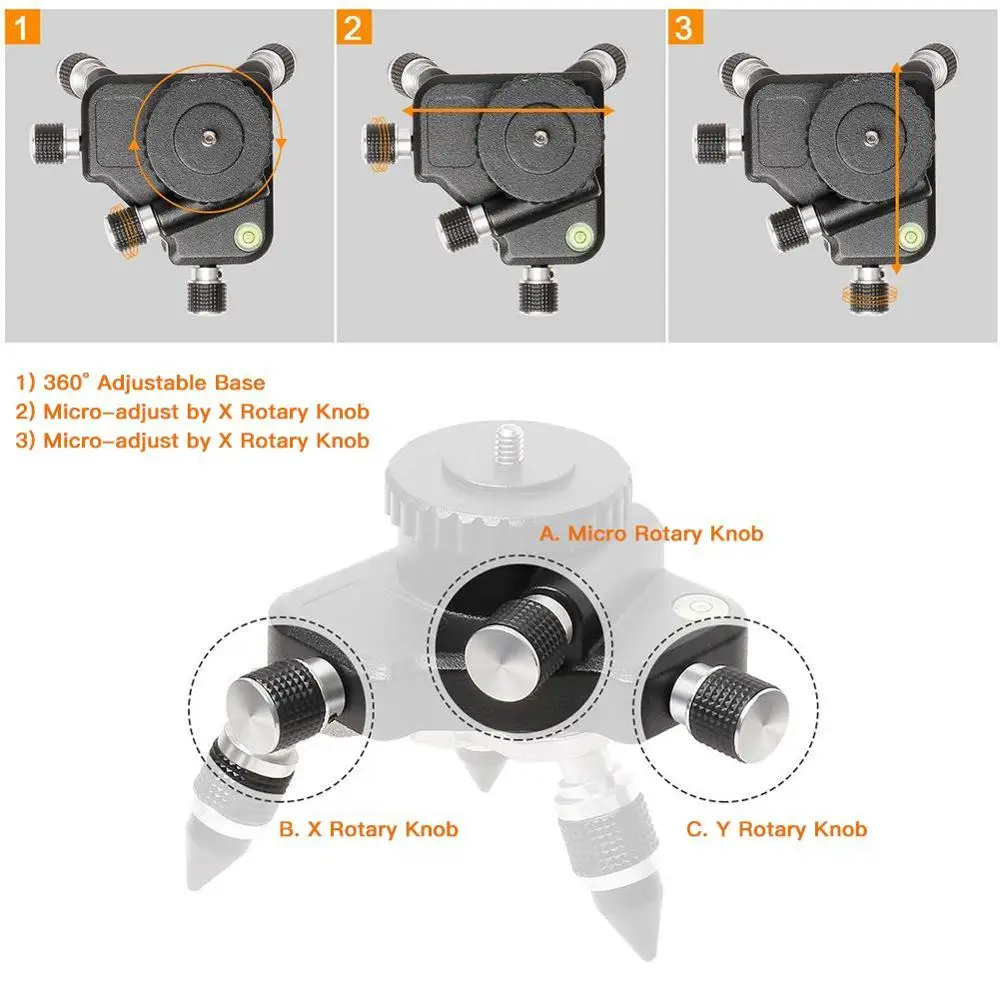 Laser Level Adapter Metal 360-Degree Rotating Base for Laser Level Tripod Connector 1/4 Threaded Mount and Horizontal Bubble Mic