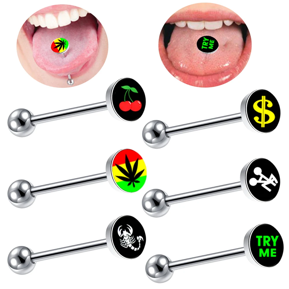 2Pcs DIY 14G 16mm Extra Moon Smile No.1 Surgical Steel Barbell Tongue Piercing Jewelry Spider Web Sex Tongue Rings for Women Men