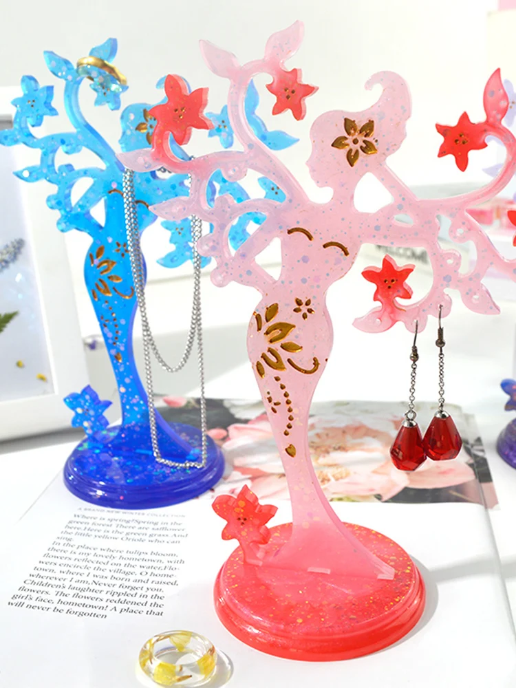 DM096 DIY Craft Jewelry Display Shelf Mold Pendant Earring Necklace Show Stand Rack Resina Silicone Mold For Epoxy Resin