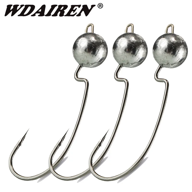 5pcs/lot Wide Crank Offset Fishing Hook Lead Jig Head Fishhook For Soft Worm Lure 3.5g 5.5g 7.5g 10.5g Barbed Carp Fishing Hooks