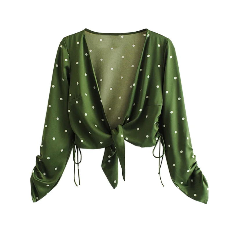 Verde Delle Donne Magliette E Camicette E Camicie 2020 Estate Polka Dot Boho Kimono Cardigan Casual Camicette Femme Vintage Blusas DD2481