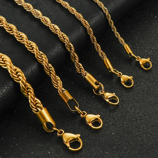 2 3 4 5 6mm Rope Chain Necklace Stainless Steel Men Women Never Fade Choker Jewelry Accessories Gold