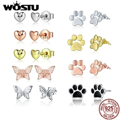 WOSTU Authentic 925 Sterling Silver Heart Shape Star Zircon Stud Earrings Women Wedding Luxury Fashion Fine Jewelry Making Gift