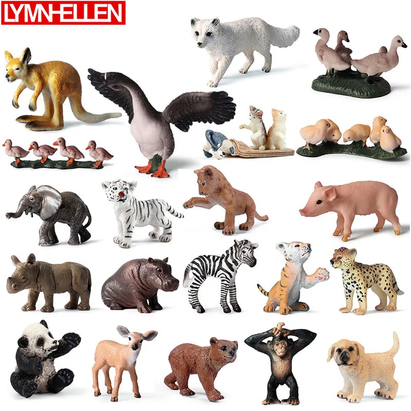 Simulation Wild Cub Animal Lion Tiger Leopard Panda Deer Orangutan Elephant Cat Chicken Collection Q Version Action Figure Toys