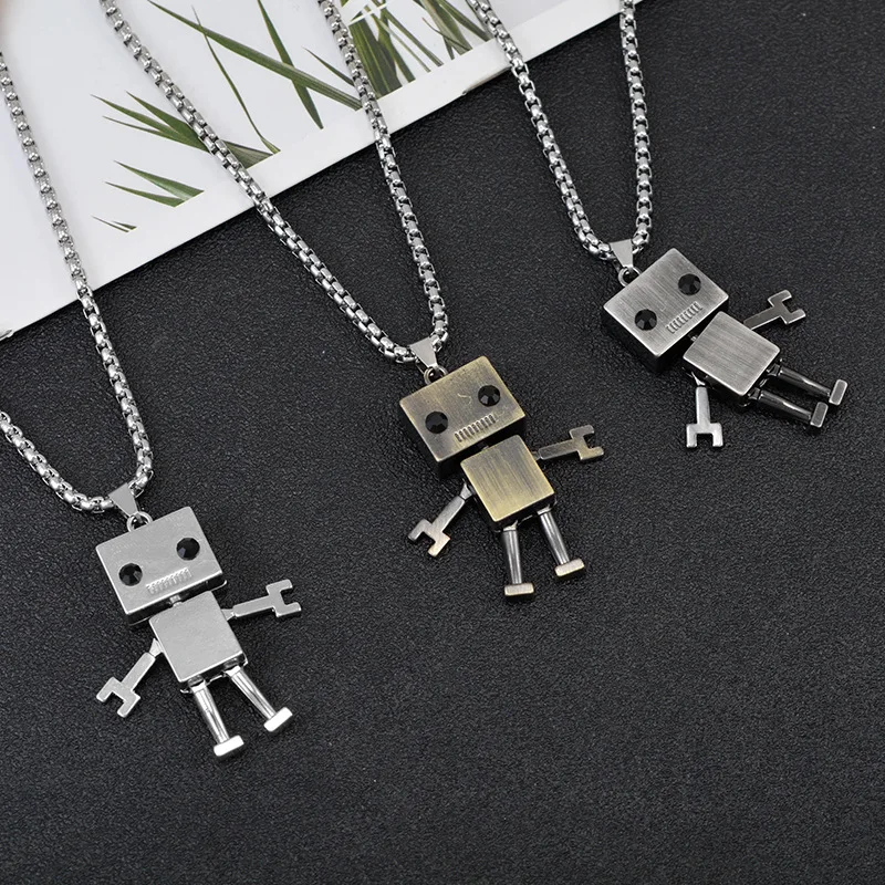 

ins Limbs Movable Robot Make Old Retro Necklaces Titanium Steel Hip-hop Pendant Necklace For Women Men Fashion Jewelry