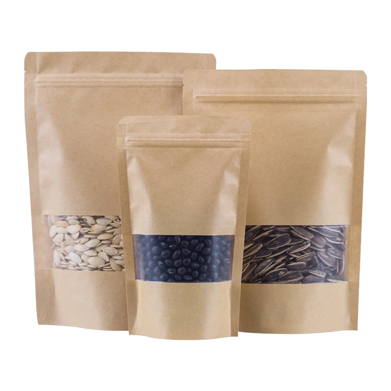 

100pcs/lot Thick Kraft Paper Food Clear Window Bag White Paper Snack Gift USB Packaging Bags Plastic Window Pouch