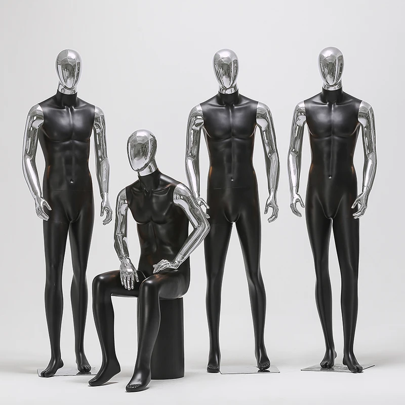 Men Silver And Black Mannequin Fiberglass Full Body Customized For Display