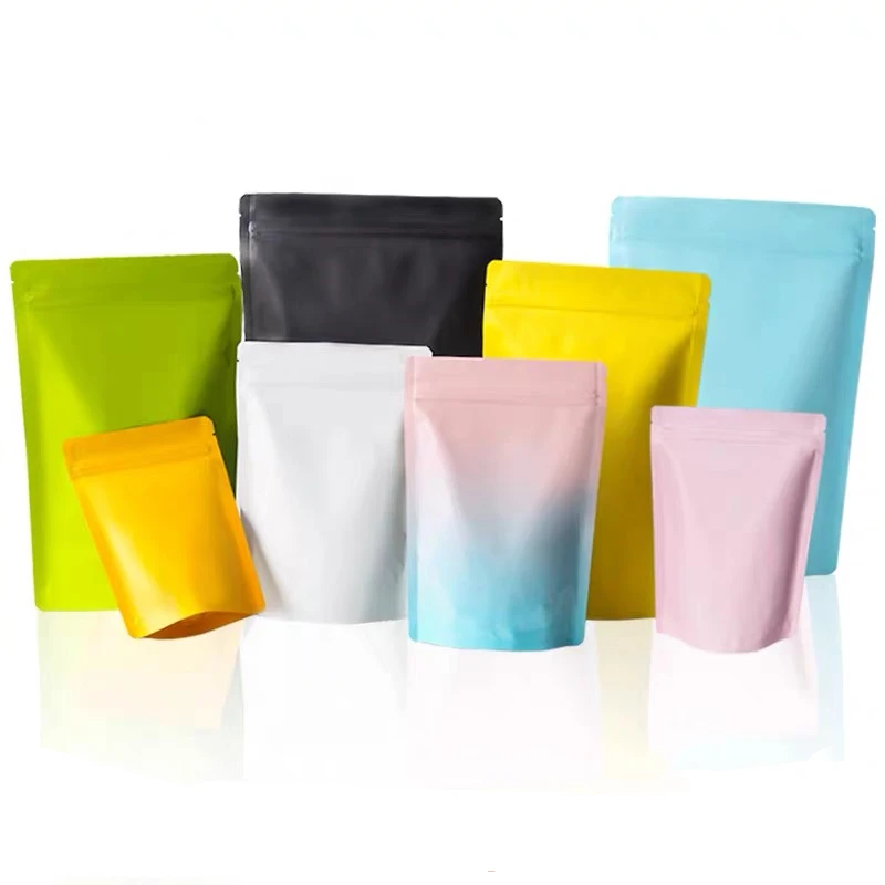 Double-Sided Color Heat sealable Big Size Stand Up Zip Lock Plastic Bags Food Safe Aluminum Foil Packaging Bag Pouches 50pcs