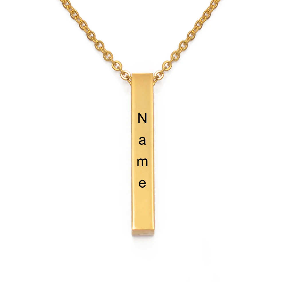 Anniyo Four Sides Engraving Personalized Letter Square Bar Custom Name Necklace Stainless Steel Pendant Women Men  #111421