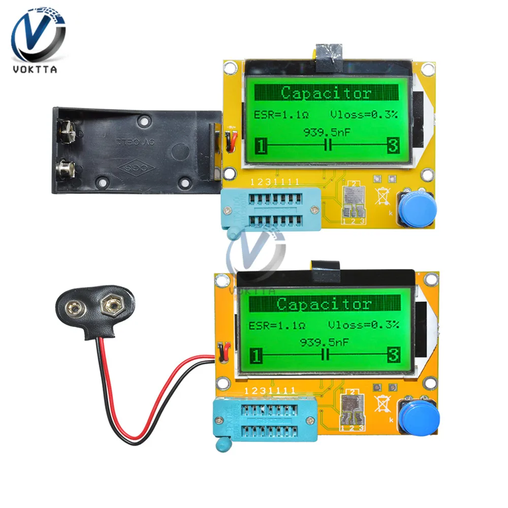 LCR-T4 Mega328 LCD Digital Screen Transistor Tester Diode Triode Capacitance LCR T4 Meter 12864 9V Battery Transistor Test