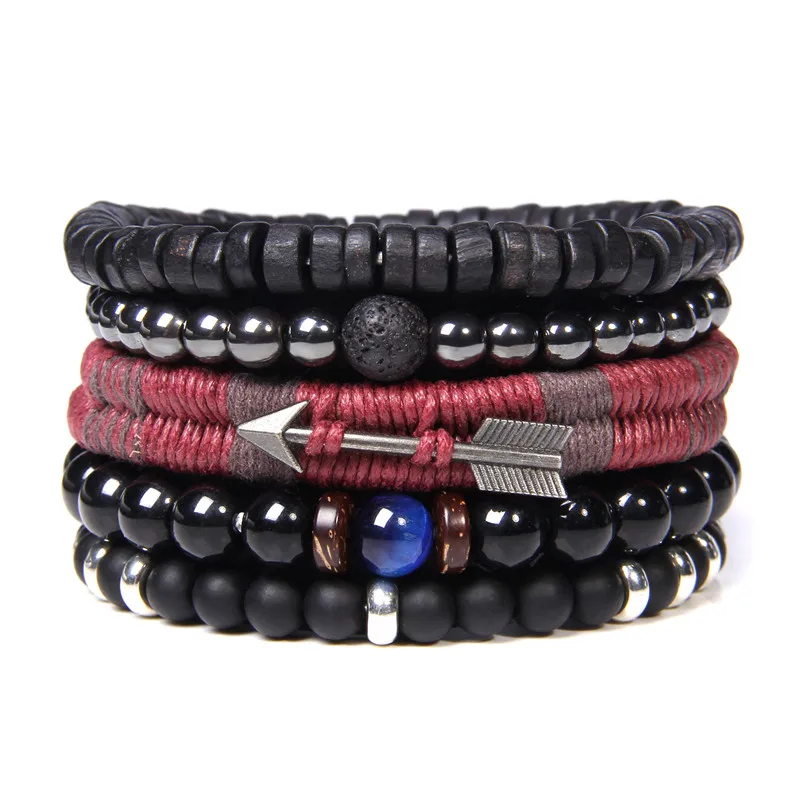 Vintage Multilayer Men Bracelet Natural Stone Lava Beads Bracelet Fashion Black Arrow Charm Bracelet Bangles Jewelry Male Women - Image 4