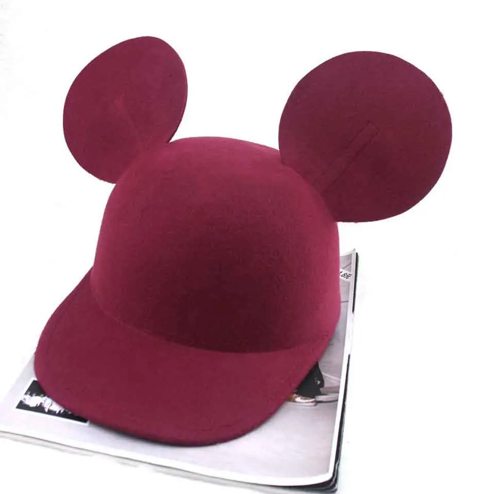 Women\'s Fedoras Hats Spring Autumn Winter Fashion Warm Imitation Wool Felt  Hat With Mouse Ears Retro Cute Bowler Cap For Ladies