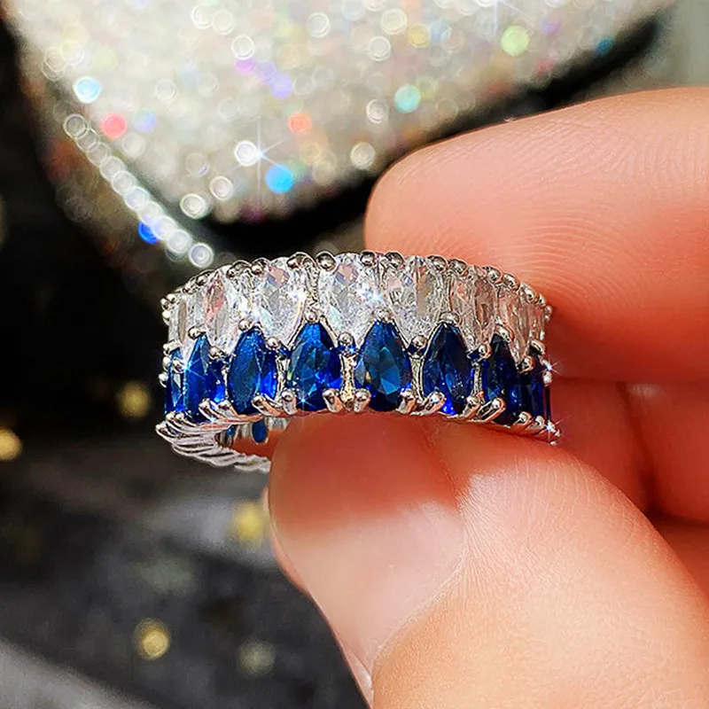 Huitan Luxury Promise Rings for Women Full AAA Water Drop Cubic Zirconia Bling Bling Wedding Accessories Fashion Design Jewelry