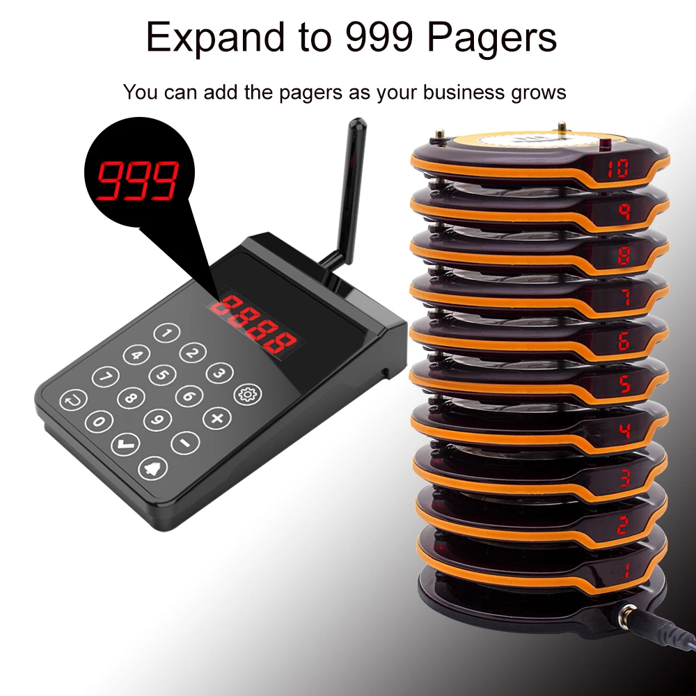 Wireless Coaster Buzzers Paging System in long range 1 Keyboard 20 Waterproof Pagers 2 Charger Calling Queueing for Restaurant