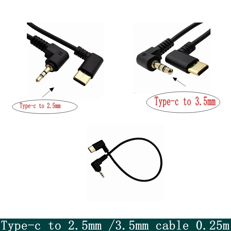 90 Degree angle3.5mm &2.5mm Audio to USB- C Cable, USB Type-C to 2.5 3.5 mm elbow Male AUX Headphone Jack 1FT  25cm Cable