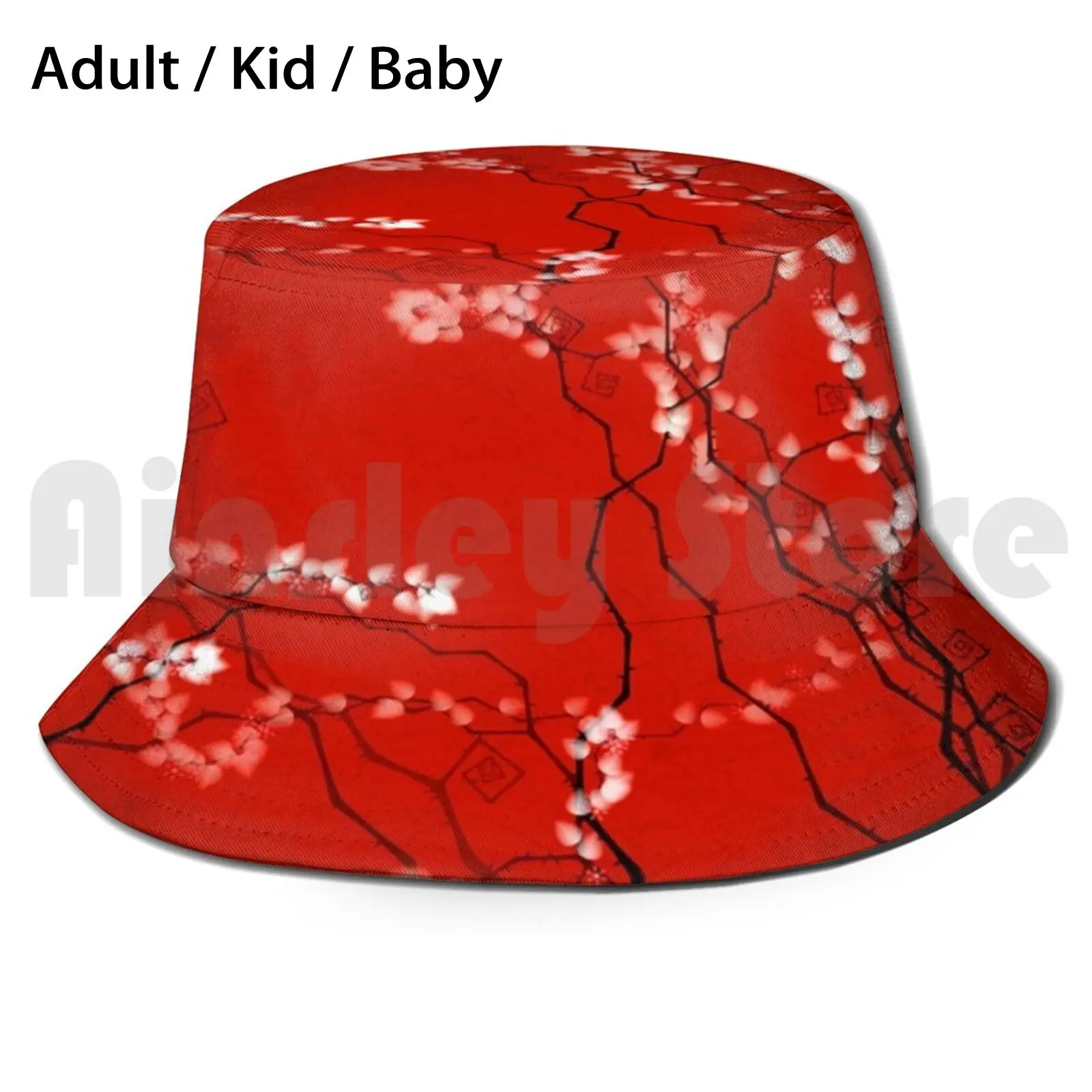 Cherry Blossom Red Sun Hat 782 Bucket Hat Abstract Impressionist Cherry Blossom Red Black White Modern