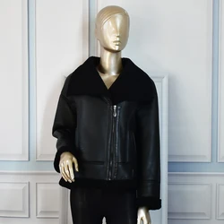 Manteaux d'hiver en cuir épais pour femmes, uniforme de la marine en véritable peau de mouton, veste en cuir fourrure pour femmes, vêtements d'extérieur d'aviateur Casaco Feminino