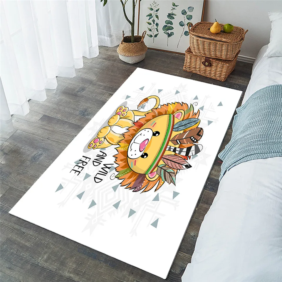 BeddingOutlet Lion Carpet for Bedroom Geometric Large Play Floor Mat Tribal Cartoon Animal Area Rug for Adult 152x244cm Dropship