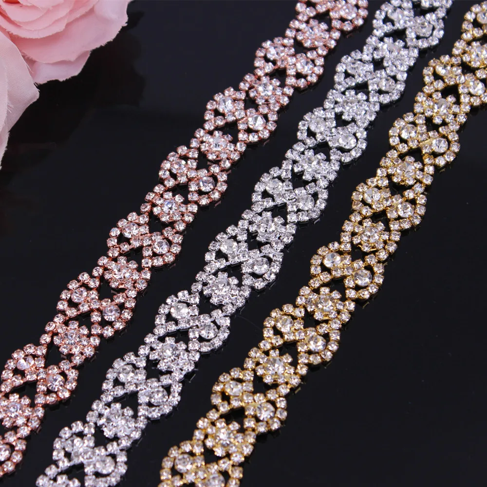 Rhinestone Trim Sew on Garments DIY Clothes Silver Crystal Wedding Dress Belt Bridal Chain Trim