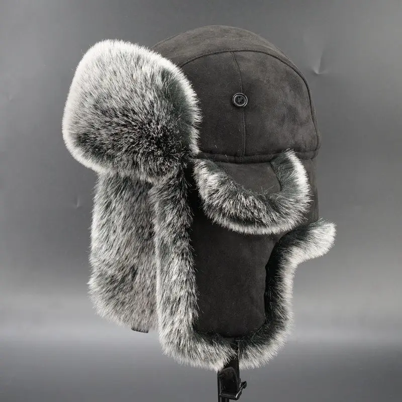 Winter Bomber Hat for Men Faux Fur Russian Hat Ushanka Thick Warm Cap with Ear Flaps