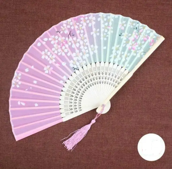 Japanese style Fan Silk Female Fans Peony Chinese Painting Picture Retro Fans Silk Folding Hold Fan Party Favor  ni224