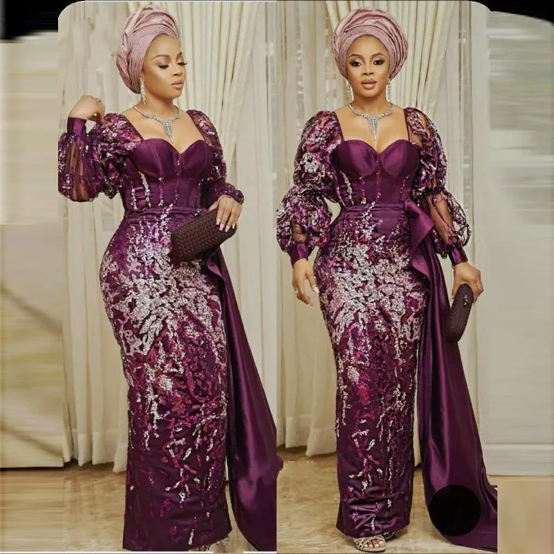 Dubai African Aso Ebi Evening Dresses With Sequined Lace Appliques Mermaid Prom Dress Plus Size Women Muslim Party Gowns