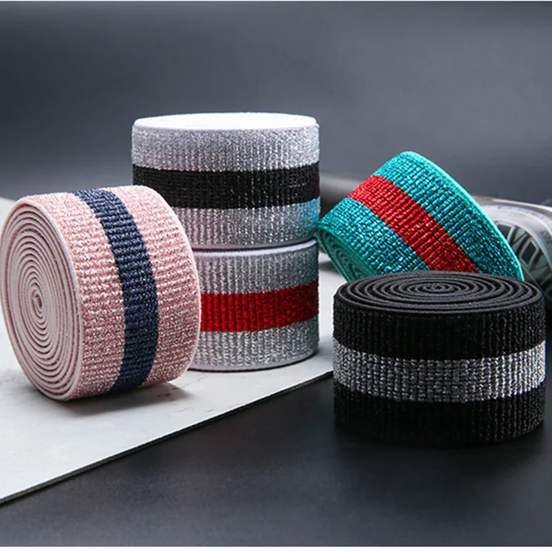 40mm Glitter Stripe Elastic Band High Elasticity Headdress Waist Bands Decor DIY Handmade Sewing Garment Accessories 1M