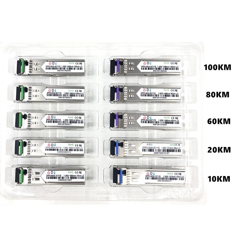 LC SFP modulo a fibra ottica 1.25G LC 10/20/60/80/100KM 1310/1490/1550nm ricetrasmettitore a modulo ottico SFP a fibra singola per ONU OLT