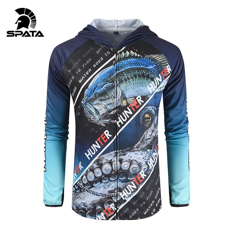 2024 SPATA New Fishing Shirts Moisture-Wicking Anti-UV Sun Protection Long Sleeve Quick -Dry Hoodies Breathable Fishing Clothing