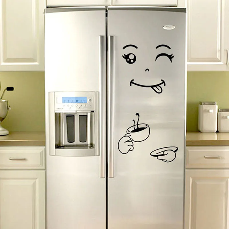 Funny Eating Drinking Smile Face Wall Stickers For Dining Room Home Decoration Diy Vinyl Art Wall Decal Refrigerator Sticker