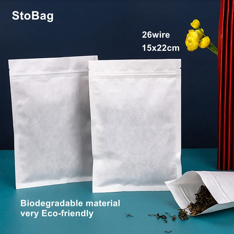 

StoBag 50pcs Degradable Thicken Ziplock Food Packaging Bag White Cotton Paper Tea Fruit Beans Home Storage Nut Party Favors