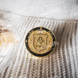 Masonic Lapel Pins Freemasonry Badge Mason Freemason PHA size 3.2cm zinc alloy Gold plating Exquisite men's business accessories