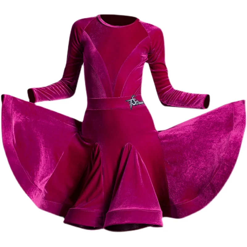 Autumn/Winter Children\'S Latin Dance Costumes Girls Velvet Professional Competition Split Skirts Latin Dance Costumes DN10184