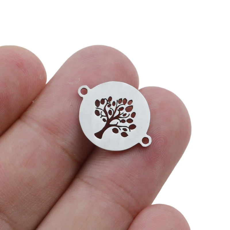 10pcs Stainless Steel Life of Tree Charms High Polished Fit Bracelet Connector Necklace for DIY Handmade Jewelry Making Supplies