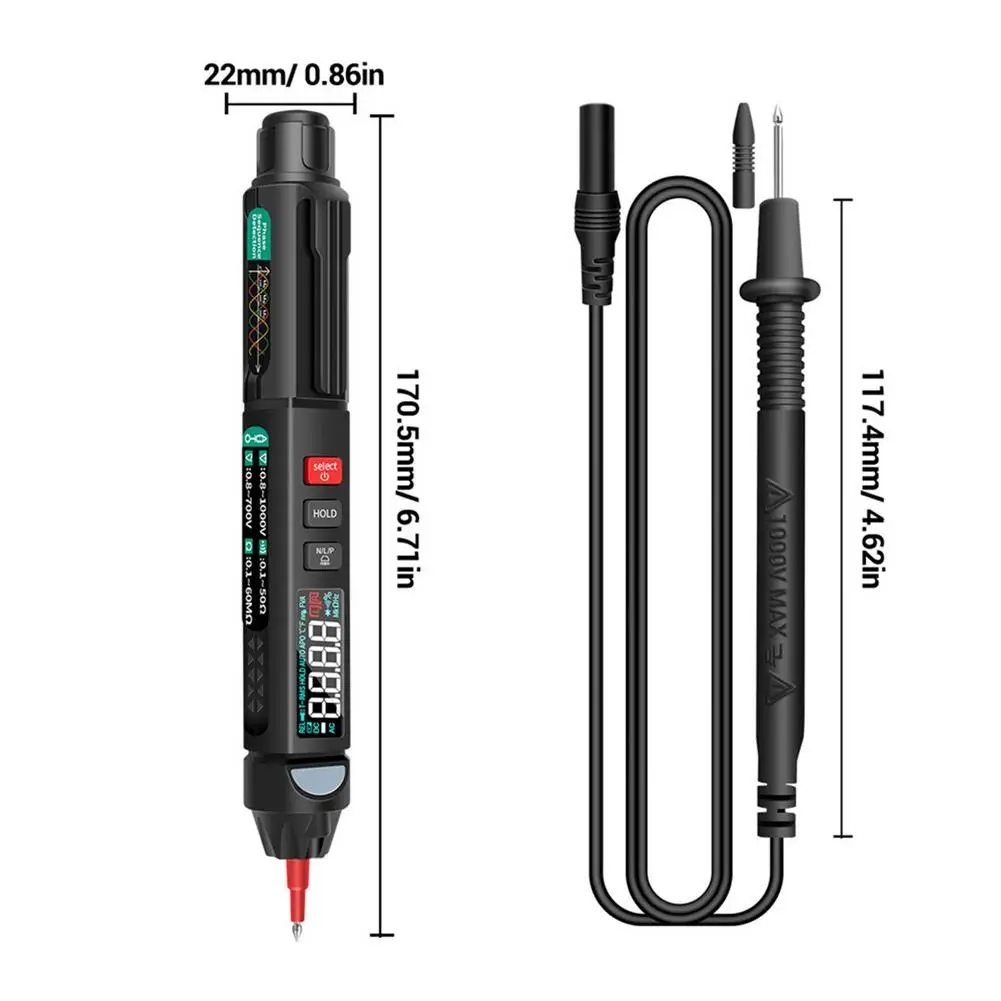 Multímetro Digital A3008, 6000 recuentos, bolígrafo de bolsillo, rango automático/multímetro inteligente, detección NCV, multímetro de voltaje CC/CA