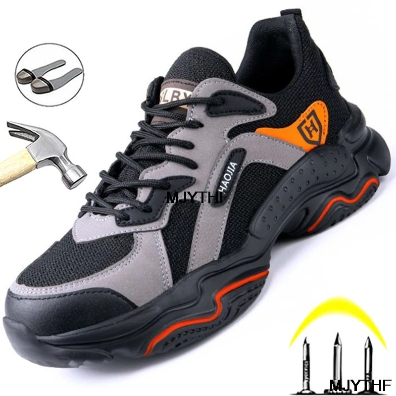 

Breathable Indestructible Shoes Male Steel Toe Work Shoes Boots Anti-puncture Safety Shoes Male Shoes Adult Work Sneakers Pop