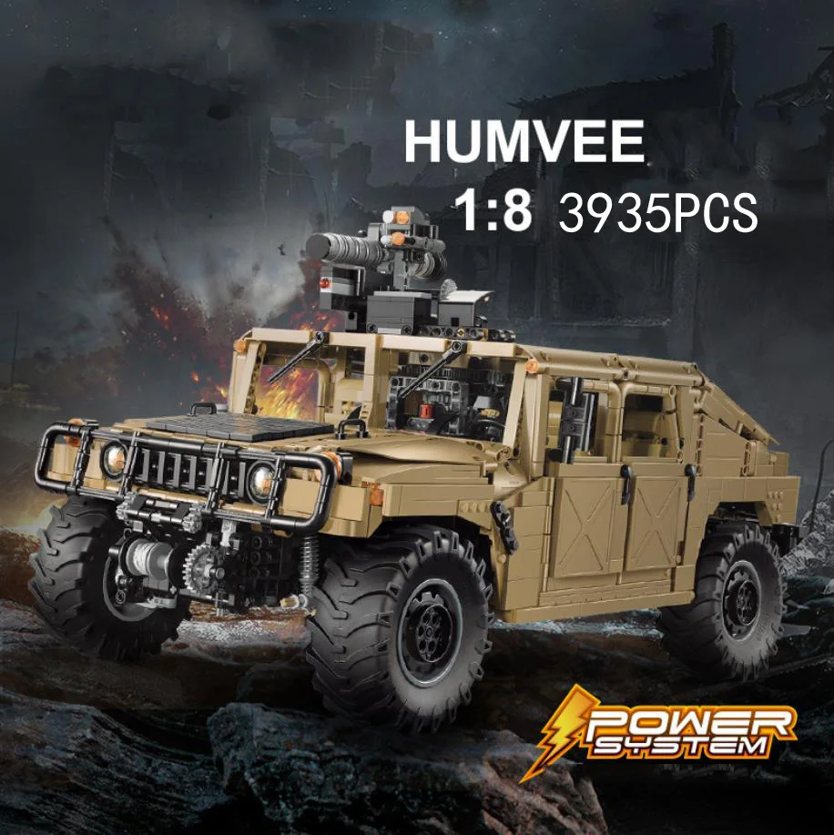 Techniczne wojskowe klocki do budowy Mikewv Skala 1:8 4x4 Humvee Radio 2.4ghz Pojazd zdalnie sterowany Klocki parowe Zabawki Rc dla chłopca