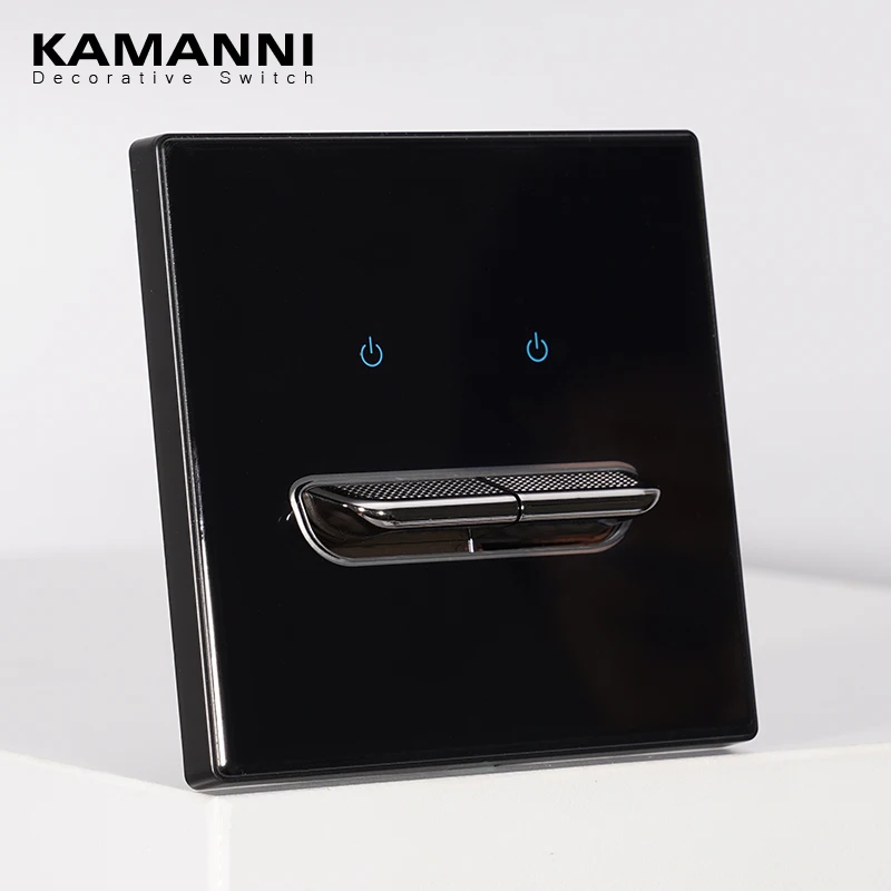 

KAMANNI Luxury Light Switch General Standard Crystal Tempered Glass 2Gang 2 Way Switch Black Power Push Botton Switches 220V