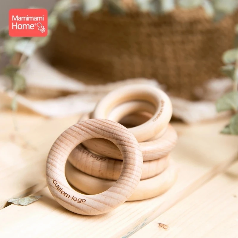 Mamihome-Anneau en bois avec logo personnalisé pour bébé, jouets de dentition en hêtre sans Bpa, bracelets d\'allaitement bricolage, cadeaux à mâcher