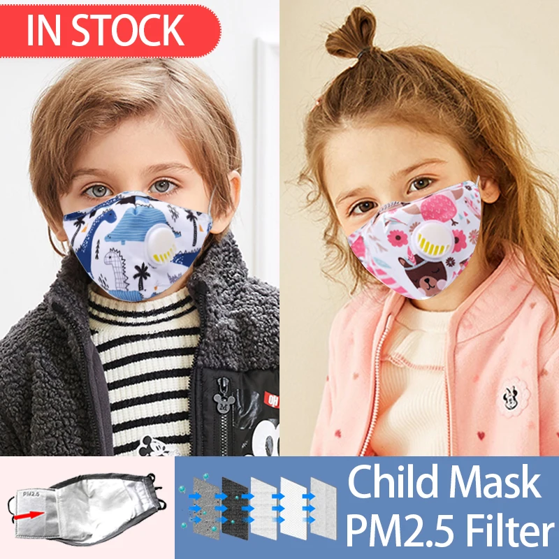 Cartoon Reusable Children Mask With 10 Filters Breath Mouth Face Mask kids 2020 In Stock Washable Mask Dust-proof Sterile