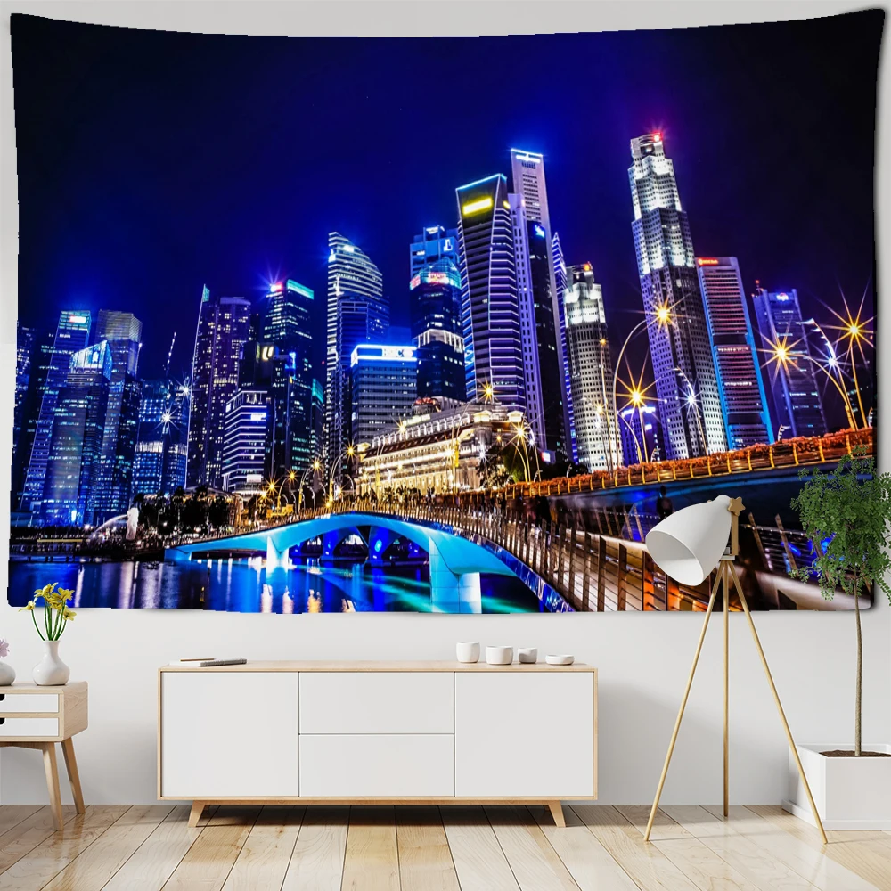 

City Night View Tapestry Wall Hanging Bohemian Style Hippie Tapiz Witchcraft Aesthetics Room Home Decor