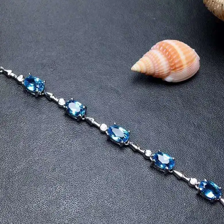 سوار سلسلة توباز حقيقي وطبيعي 100% شحن مجاني توباز طبيعي حقيقي 925 سوار توباز من الفضة الإسترليني