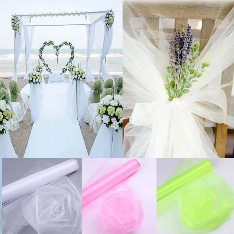 48CMx5M Crystal Fabric Organza Tulle Roll Decoration Table Marriage Organza Chair Sashes Tulle Table Skirt Wedding Party Decor66